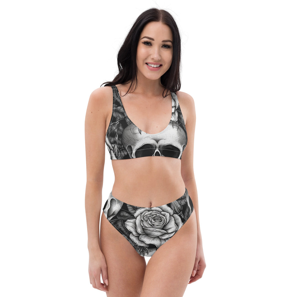 XS Gothic Skulls and Roses Recycled high-waisted Bikini 7058065_12028