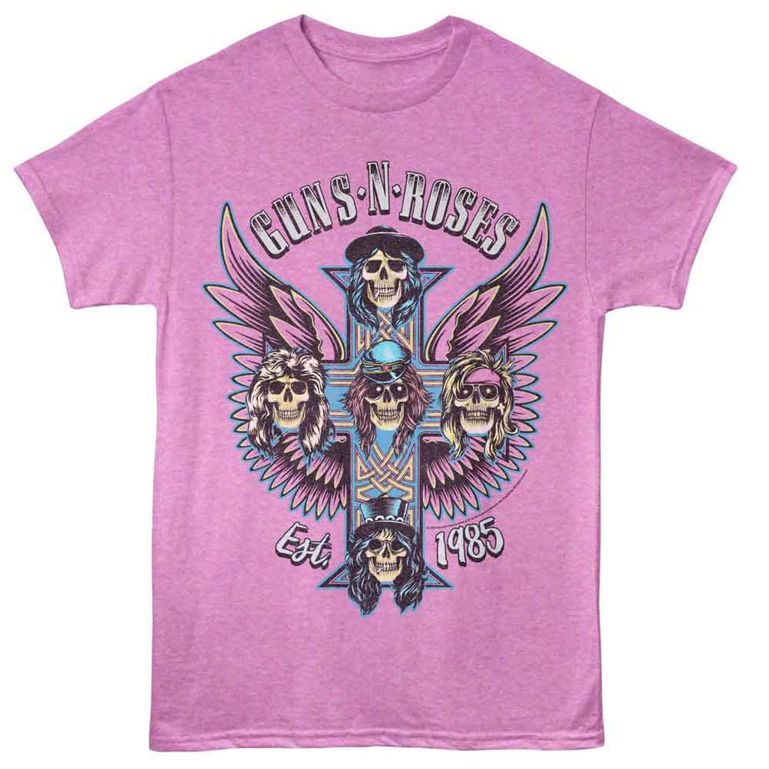 Guns N Roses Winged Crosses Neon Purple Heather T-Shirt