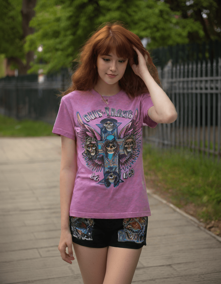 Guns N Roses Winged Crosses Neon Purple Heather T-Shirt