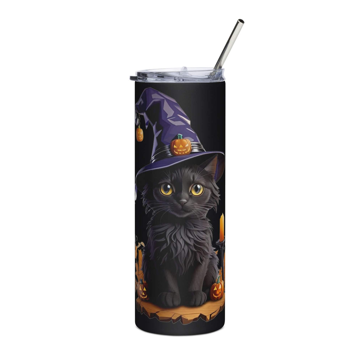 Black Halloween Witches' Black Cat Stainless Steel Tumbler
