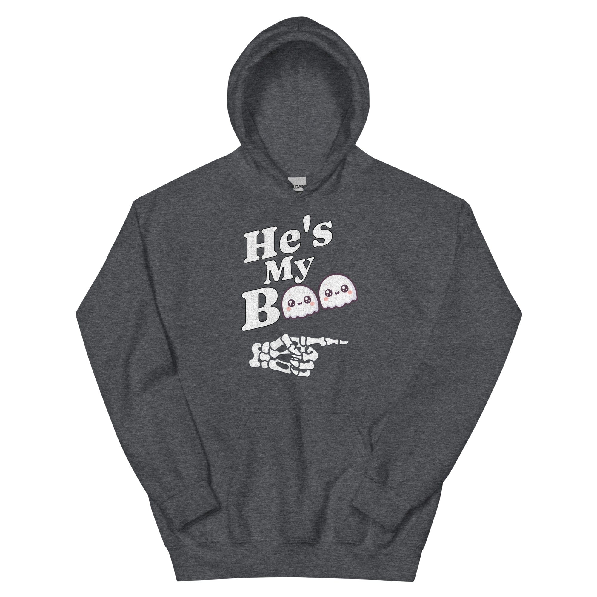 Dark Heather / S He's My Boo Halloween Unisex Pullover Hoodie 3497478_10806