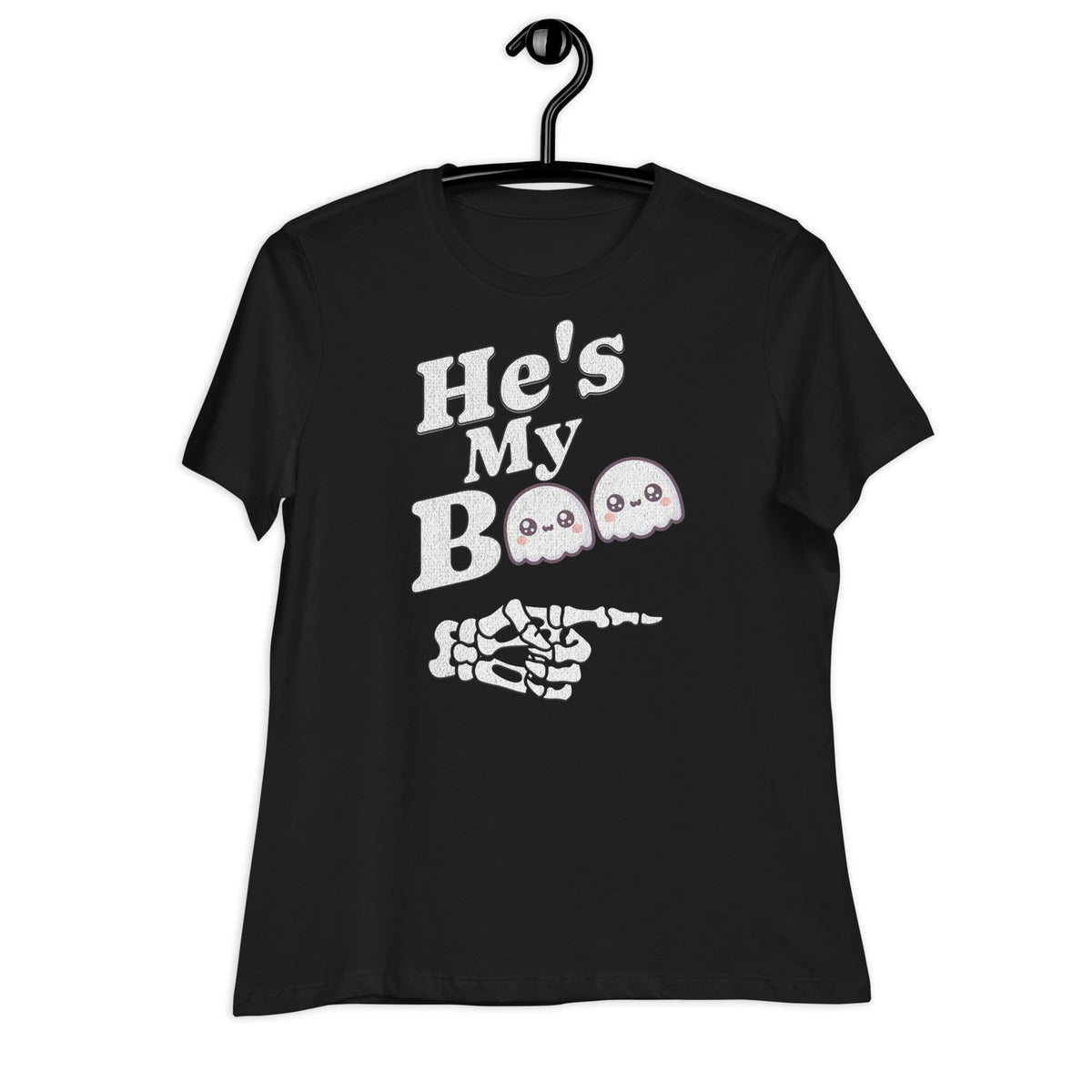 Black / S He's My Boo Halloween Women's Relaxed T-Shirt 9472415_10187