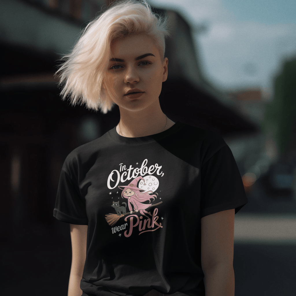 In October We Wear Pink Cute Witch Women's Relaxed T-Shirt