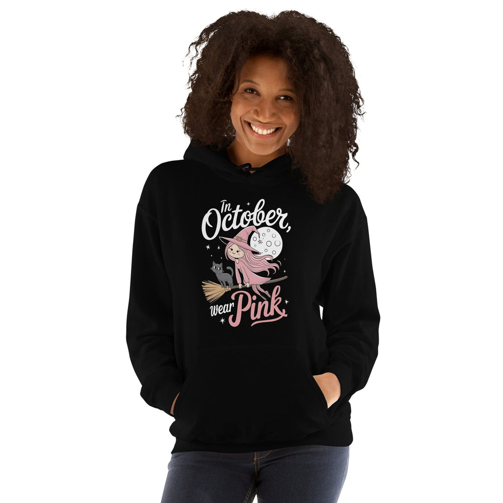 In October We Wear Pink Halloween Witch Unisex Pullover Hoodie