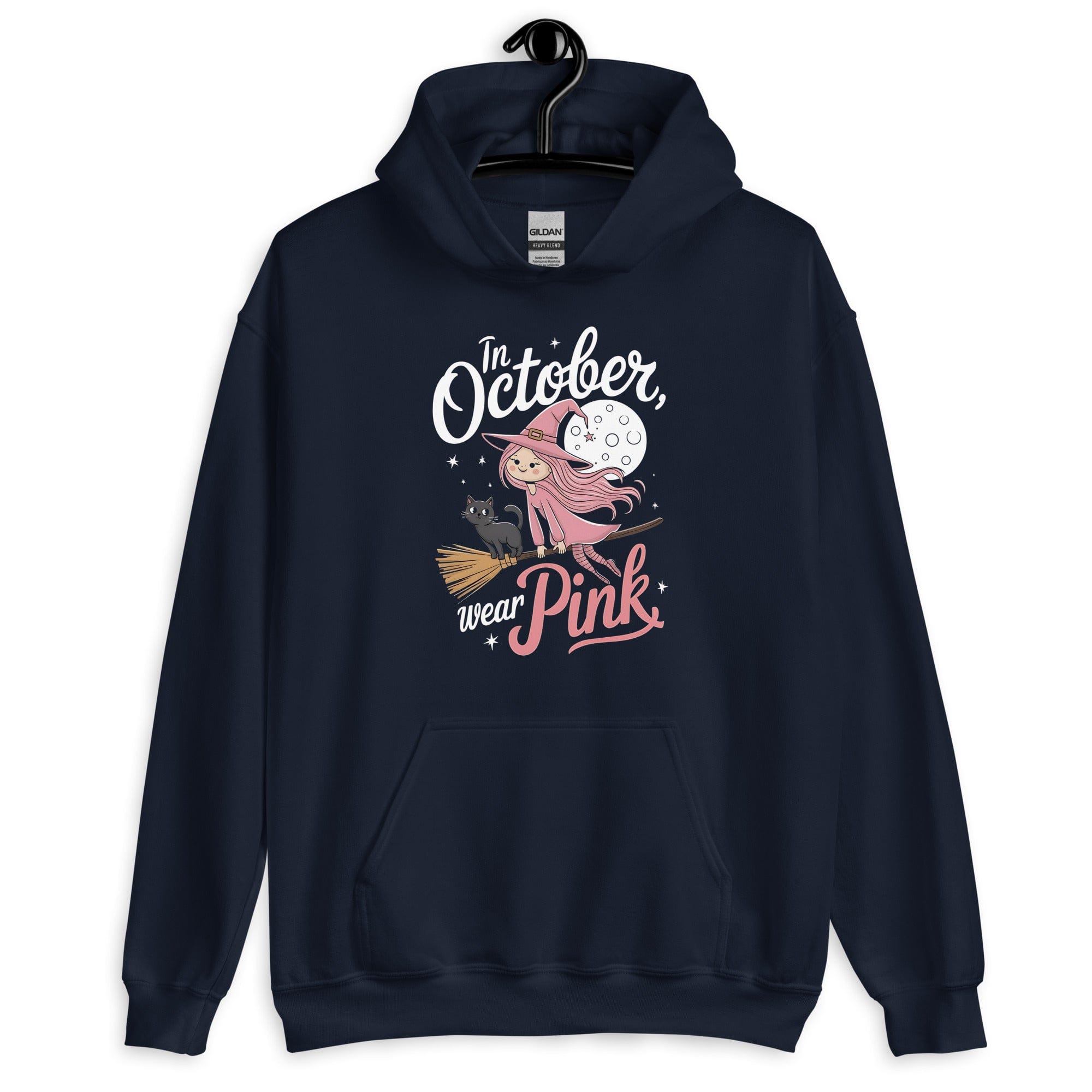 Navy / S In October We Wear Pink Halloween Witch Unisex Pullover Hoodie 8199880_5594