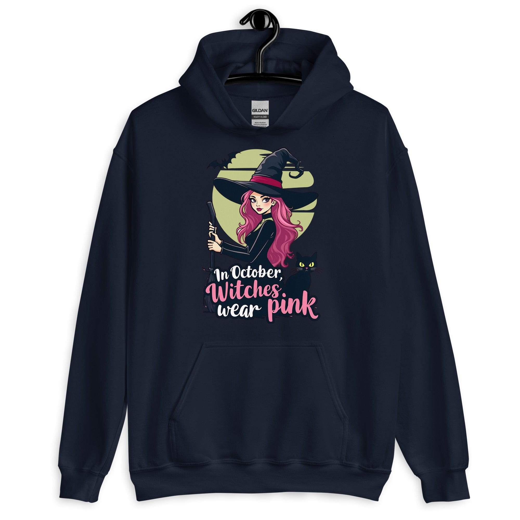 Navy / S In October Witches Wear Pink Unisex Pullover Hoodie 7002074_5594