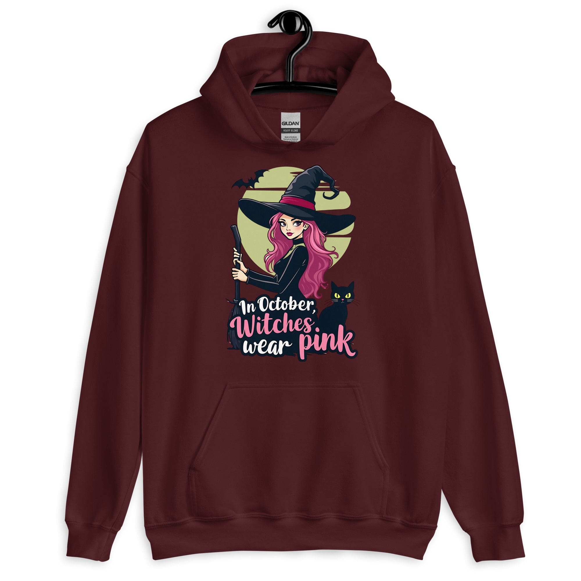 Maroon / S In October Witches Wear Pink Unisex Pullover Hoodie 7002074_5586