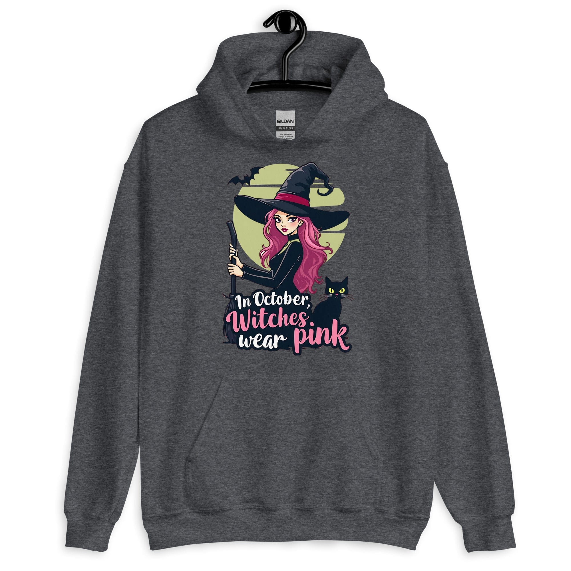 Dark Heather / S In October Witches Wear Pink Unisex Pullover Hoodie 7002074_10806
