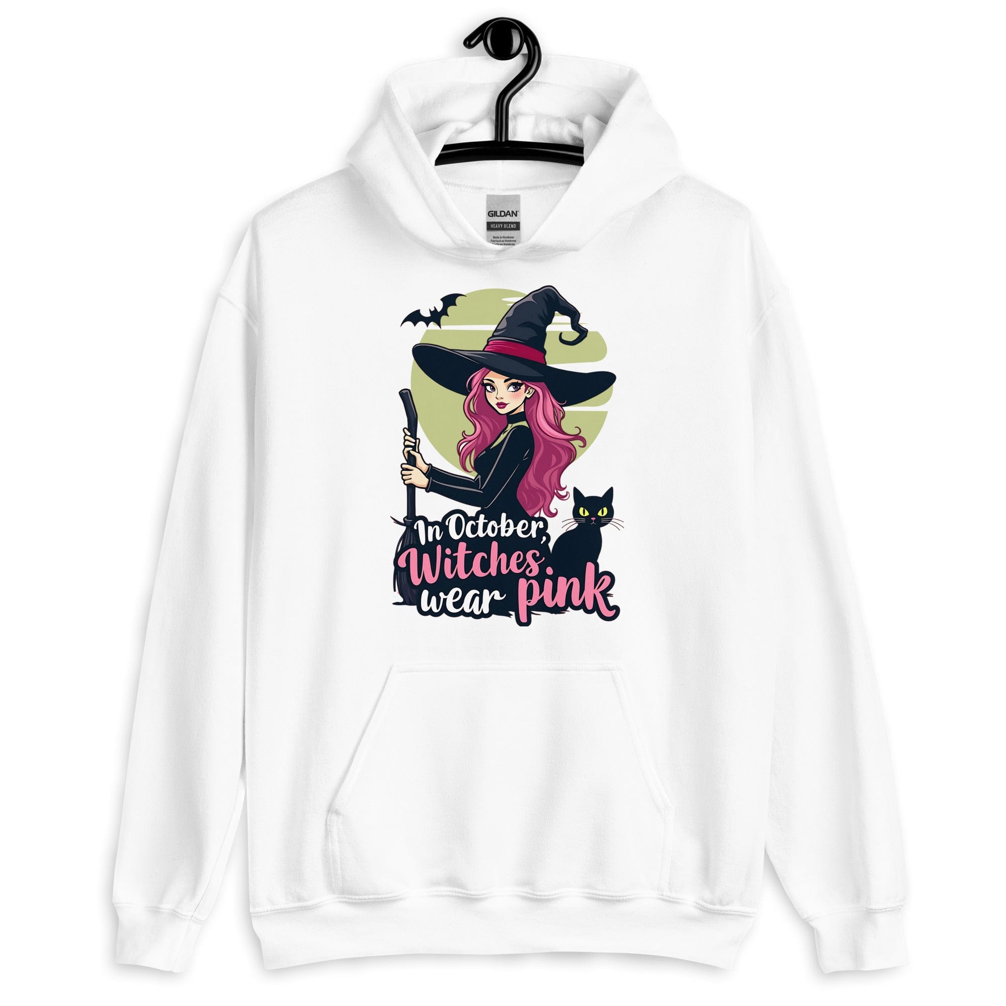 White / S In October Witches Wear Pink Unisex Pullover Hoodie 7002074_5522
