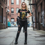 WOMAN WEARING IRON MAIDEN KILLERS SHIRT MADN524S, MADN524M, MADN524L, MADN524XL, MADN524XXL, MADN524XXXL, MADN524XXXXL, MADN524XXXXXL