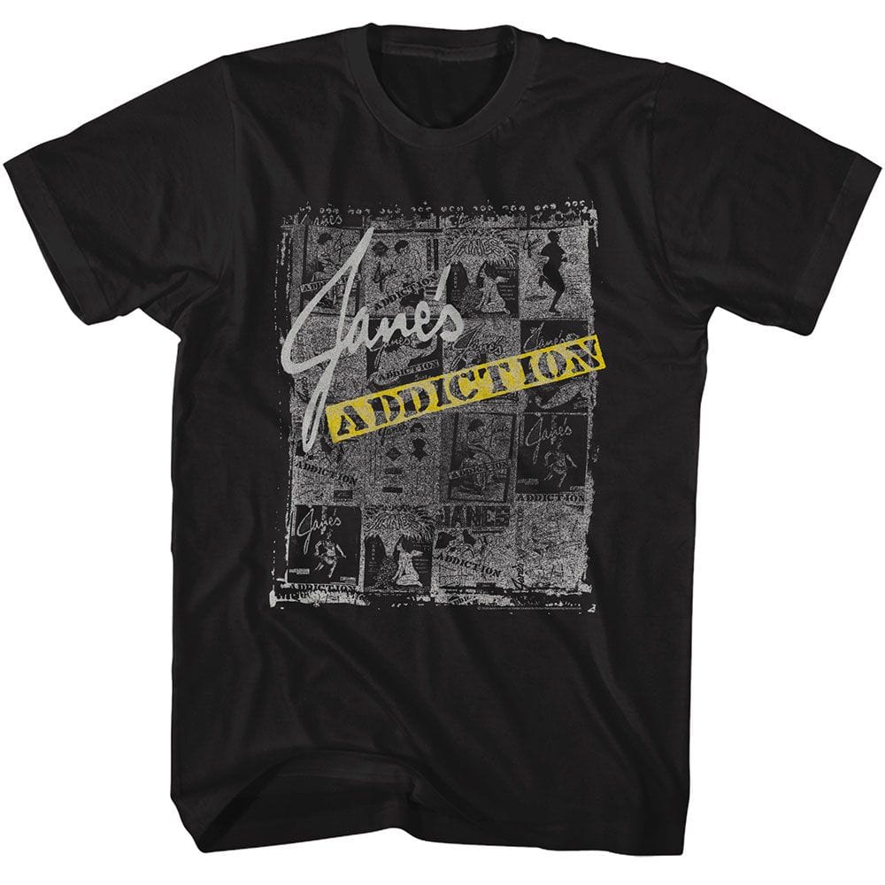 Janes Addiction Mens Newspaper Collage Black T-Shirt