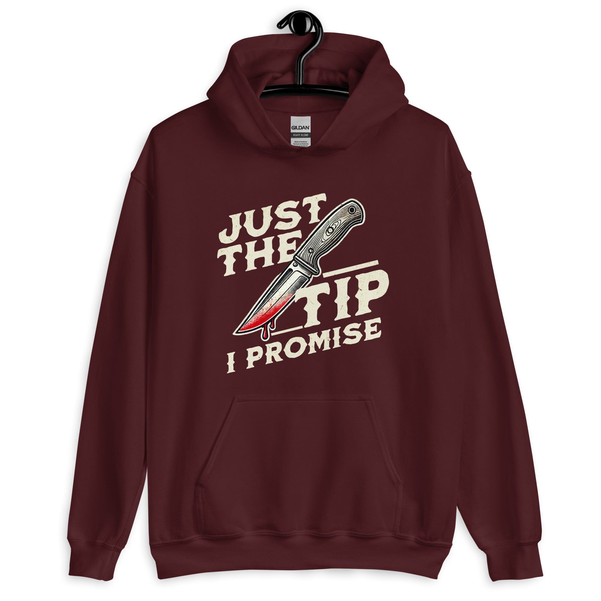 Maroon / S Just The Tip I Promise Horror Unisex Pullover Hoodie 9662339_5586