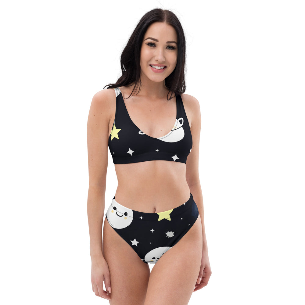 XS Kawaii Space Moon and Stars Recycled High-Waisted Bikini