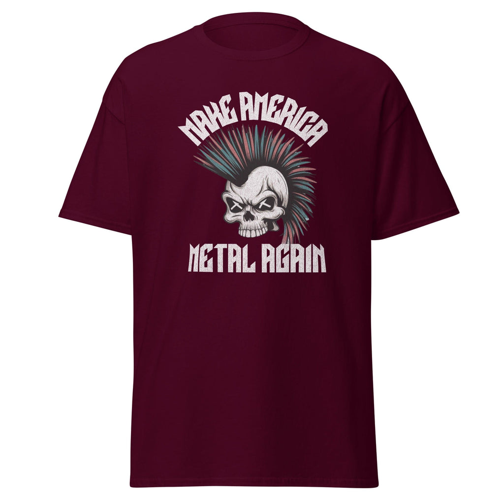 Maroon / S Make America Metal Again Mohawk Skull T-Shirt 9087942_12634