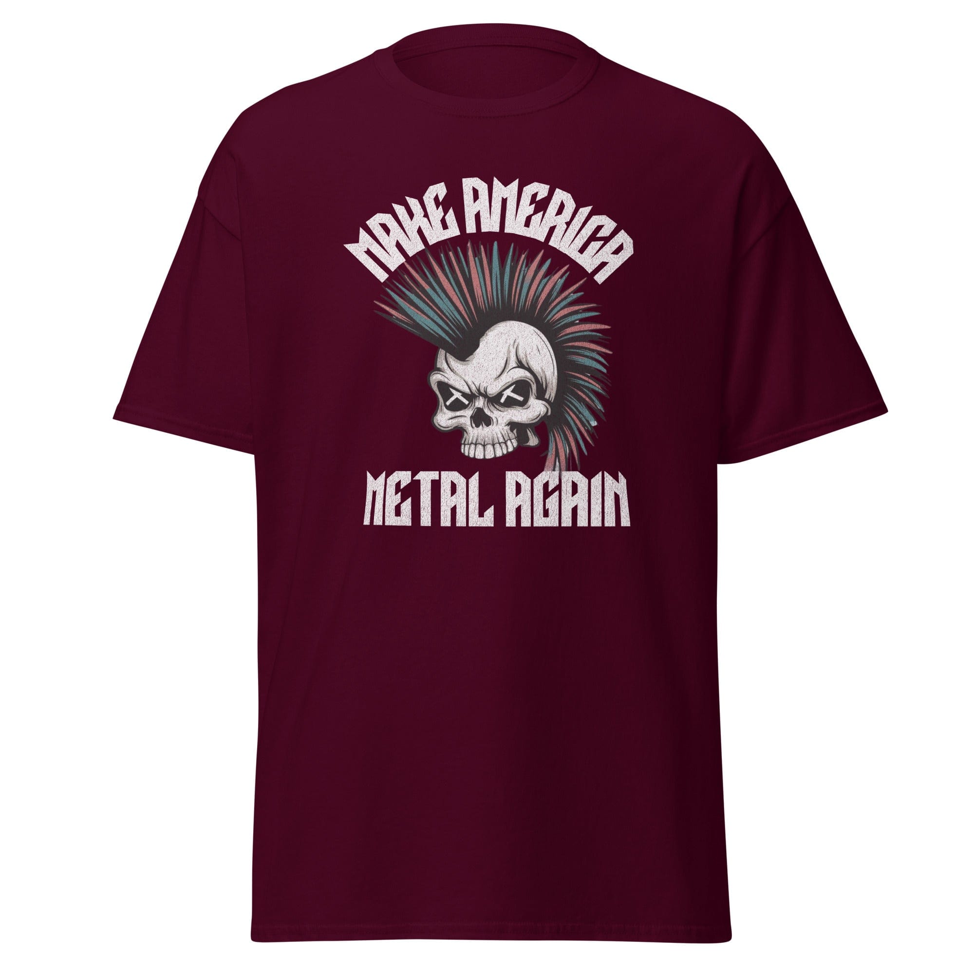 Maroon / S Make America Metal Again Mohawk Skull T-Shirt 9087942_12634