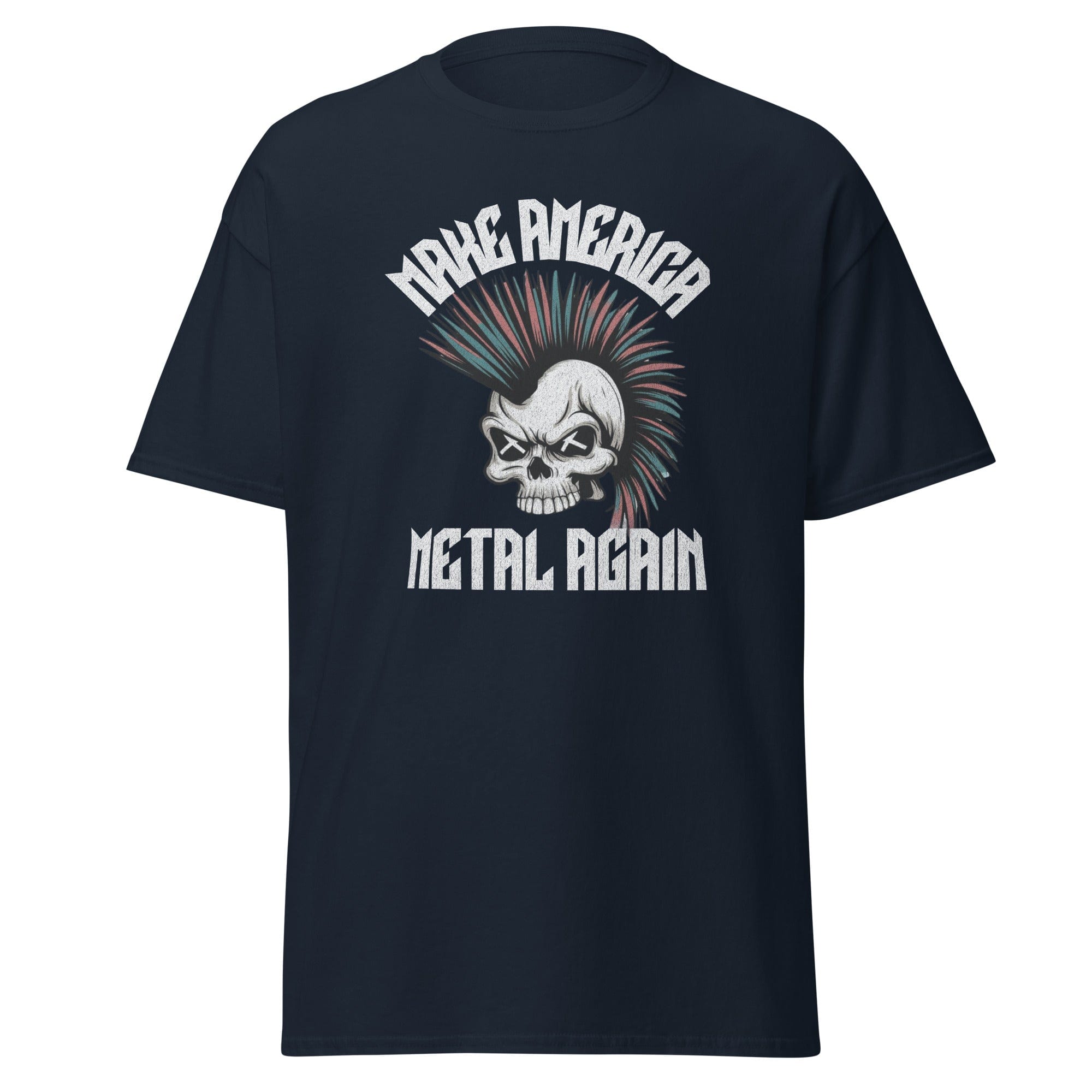 Navy / S Make America Metal Again Mohawk Skull T-Shirt 9087942_11561