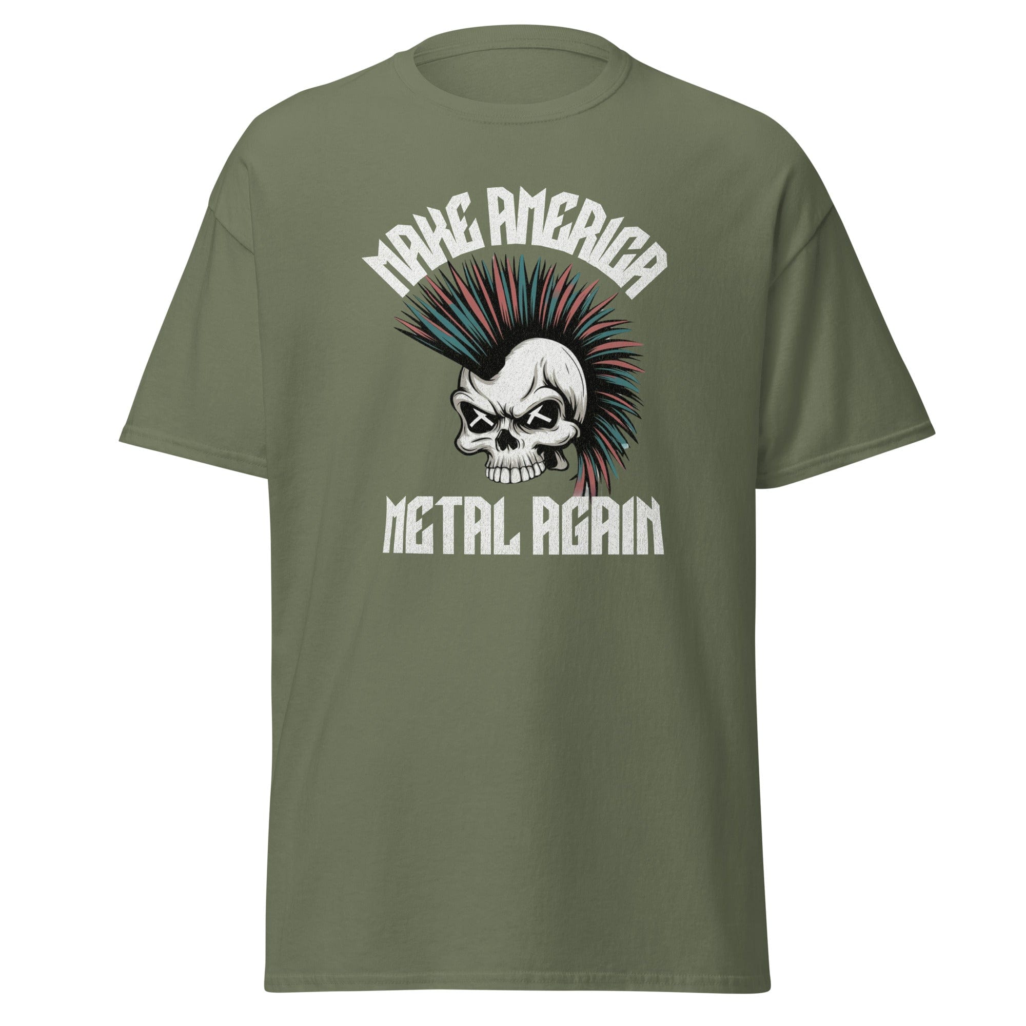 Military Green / S Make America Metal Again Mohawk Skull T-Shirt 9087942_15867
