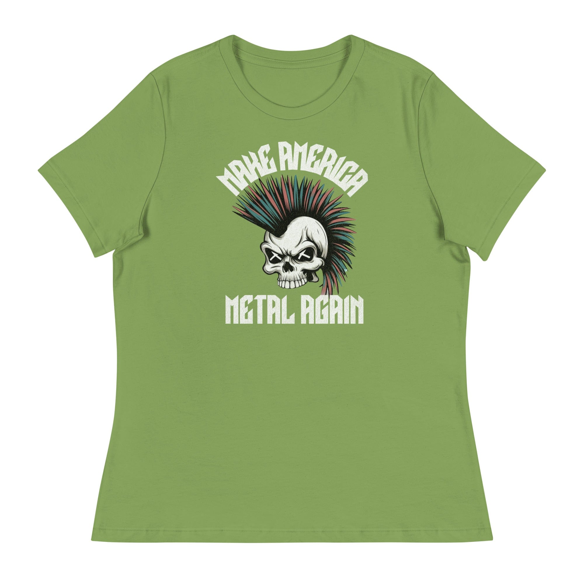 Leaf / S Make America Metal Again Mohawk Skull Women's Relaxed T-Shirt 5086770_10225