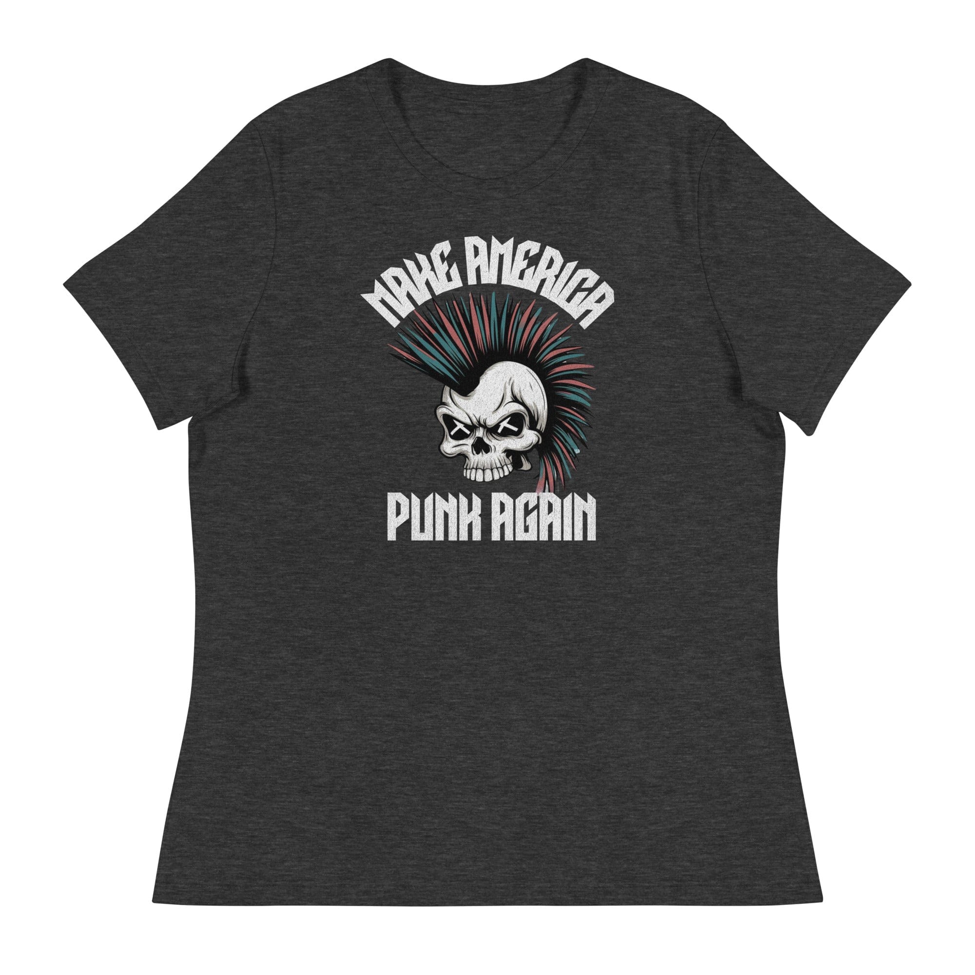 Dark Grey Heather / S Make America Punk Again Mohawk Skull Women's Relaxed T-Shirt 8213671_10193