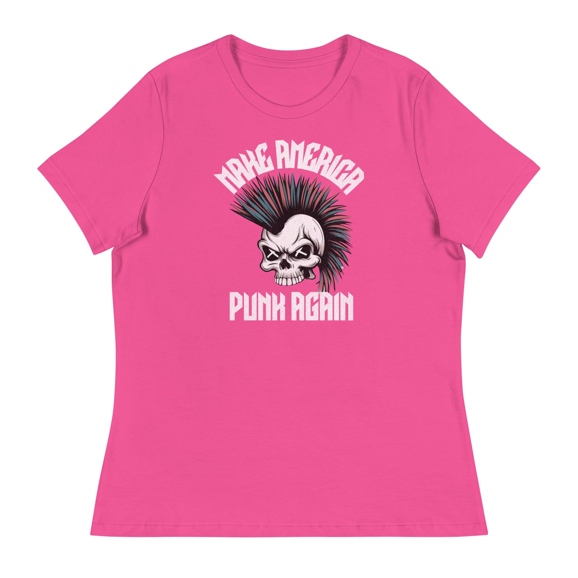 Berry / S Make America Punk Again Mohawk Skull Women's Relaxed T-Shirt 8213671_10182