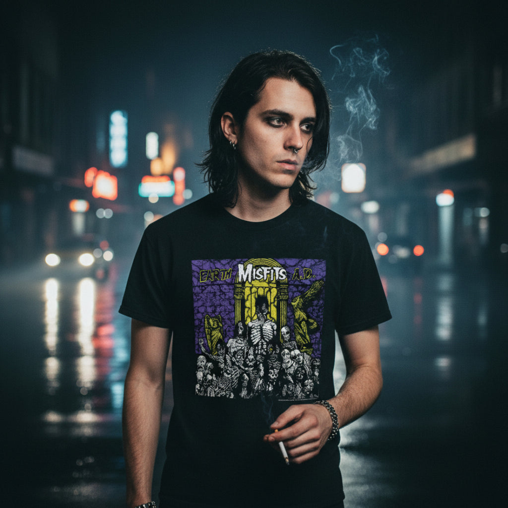 MAN WEARING MISFITS EARTH AD TEE MSF501S, MSF501M, MSF501L, MSF501XL, MSF501XXL, MSF501XXXL, MSF501XXXXL, MSF501XXXXXL