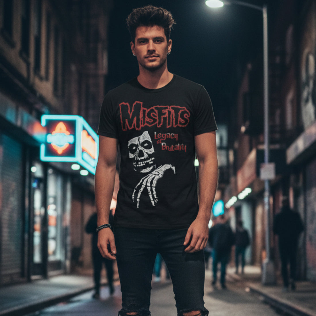 MAN WEARING MISFITS LEGACY OF BRUTALITY TEE MSF503S, MSF503M, MSF503L, MSF503XL, MSF503XXL, MSF503XXXL, MSF503XXXXL, MSF503XXXXXL