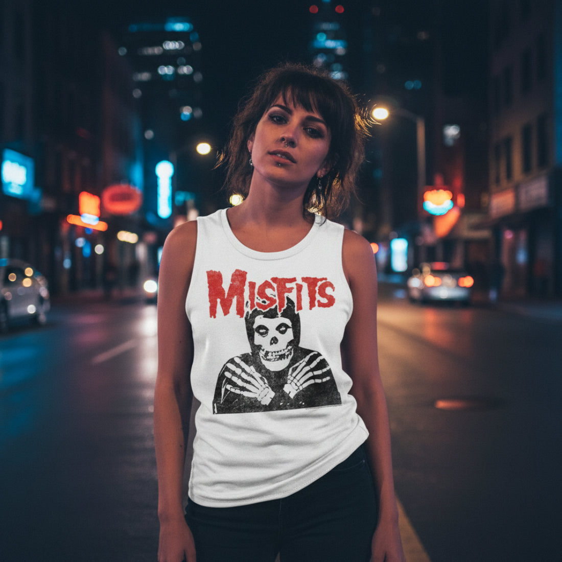 WOMAN WEARING MISFITS WOMENS TANK TOP  MSF516-329S, MSF516-329M, MSF516-329L, MSF516-329XL, MSF516-329XXL