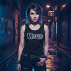 WOMAN WEARING Black tank top with 'Misfits' logo MSF511-329S, MSF511-329M, MSF511-329L, MSF511-329XL, MSF511-329XXL