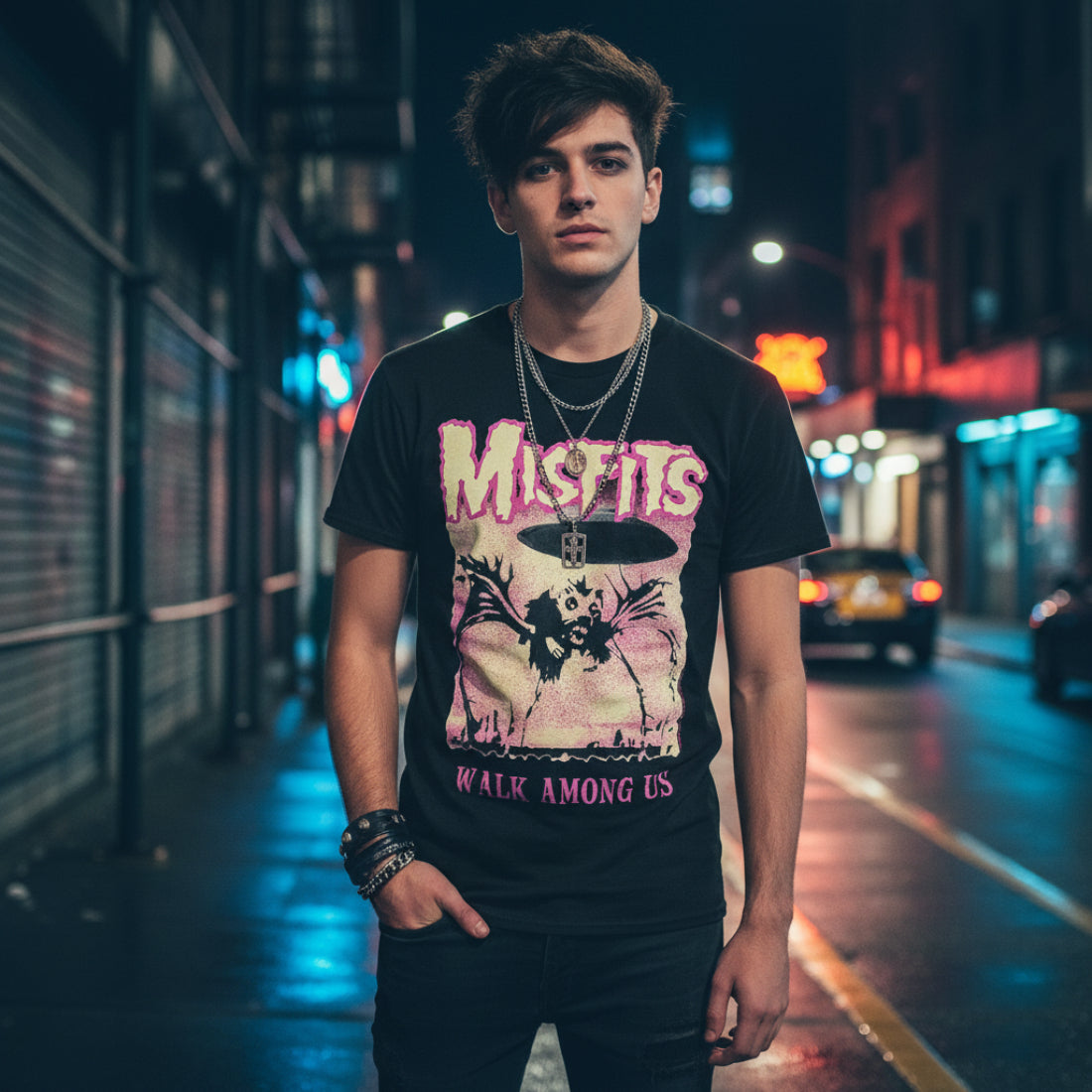 MAN WEARING MISFITS WALK AMONG US TEE MSF520S, MSF520M, MSF520L, MSF520XL, MSF520XXL, MSF520XXXL, MSF520XXXXL, MSF520XXXXXL