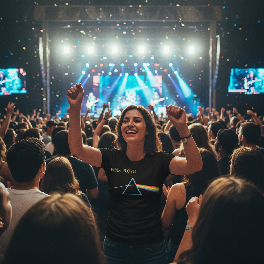 Black t-shirt with Pink Floyd logo featuring a triangle and rainbow on a white background PF508S, PF508M, PF508L, PF508XL, PF508XXL, PF508XXXL, PF508XXXXL, PF508XXXXXL