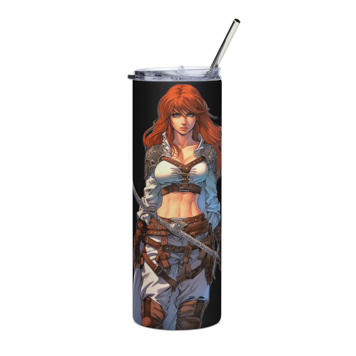 Black Red Fantasy Barbarian Woman Warrior Stainless Steel Tumbler