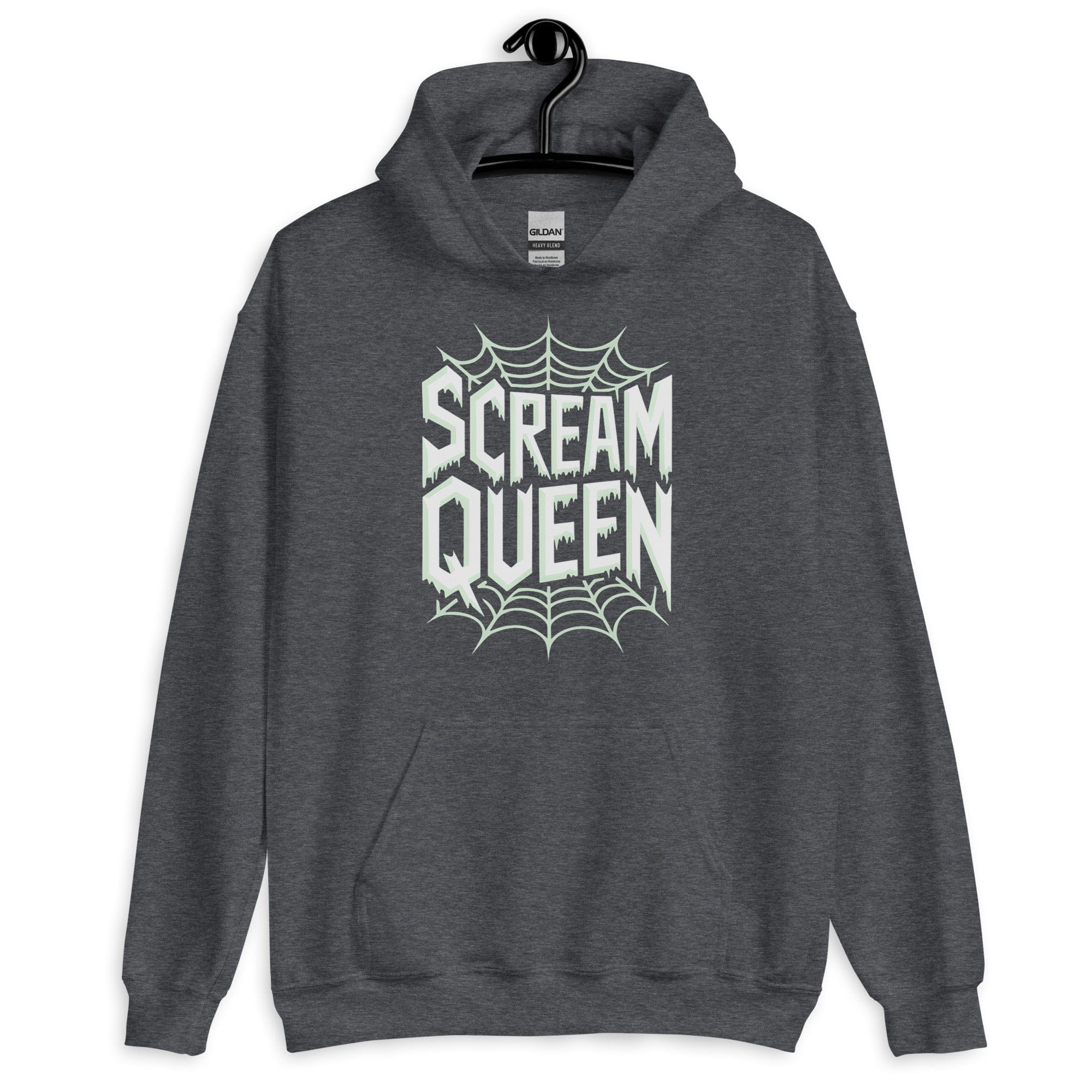 Dark Heather / S Scream Queen Green Web Logo Unisex Pullover Hoodie 9810154_10806