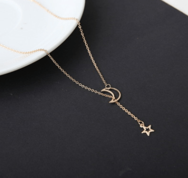 Golden Simple Moon Star Necklace Clavicle Chain Short Necklace CJZBLXLX02215-Golden