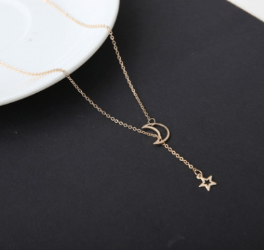 Golden Simple Moon Star Necklace Clavicle Chain Short Necklace