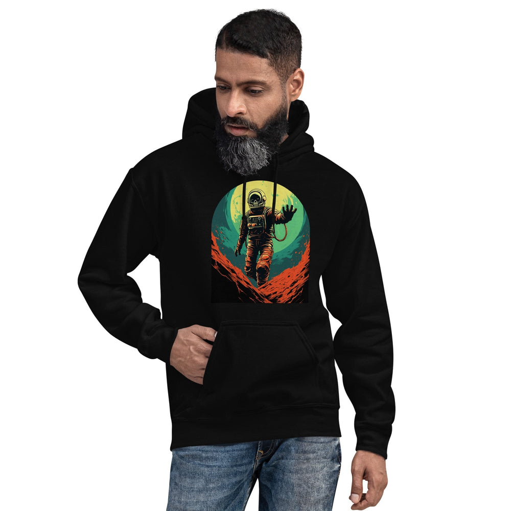 Black / S Skeleton Astronaut 50s Retro Sci Fi Horror Pullover Hoodie