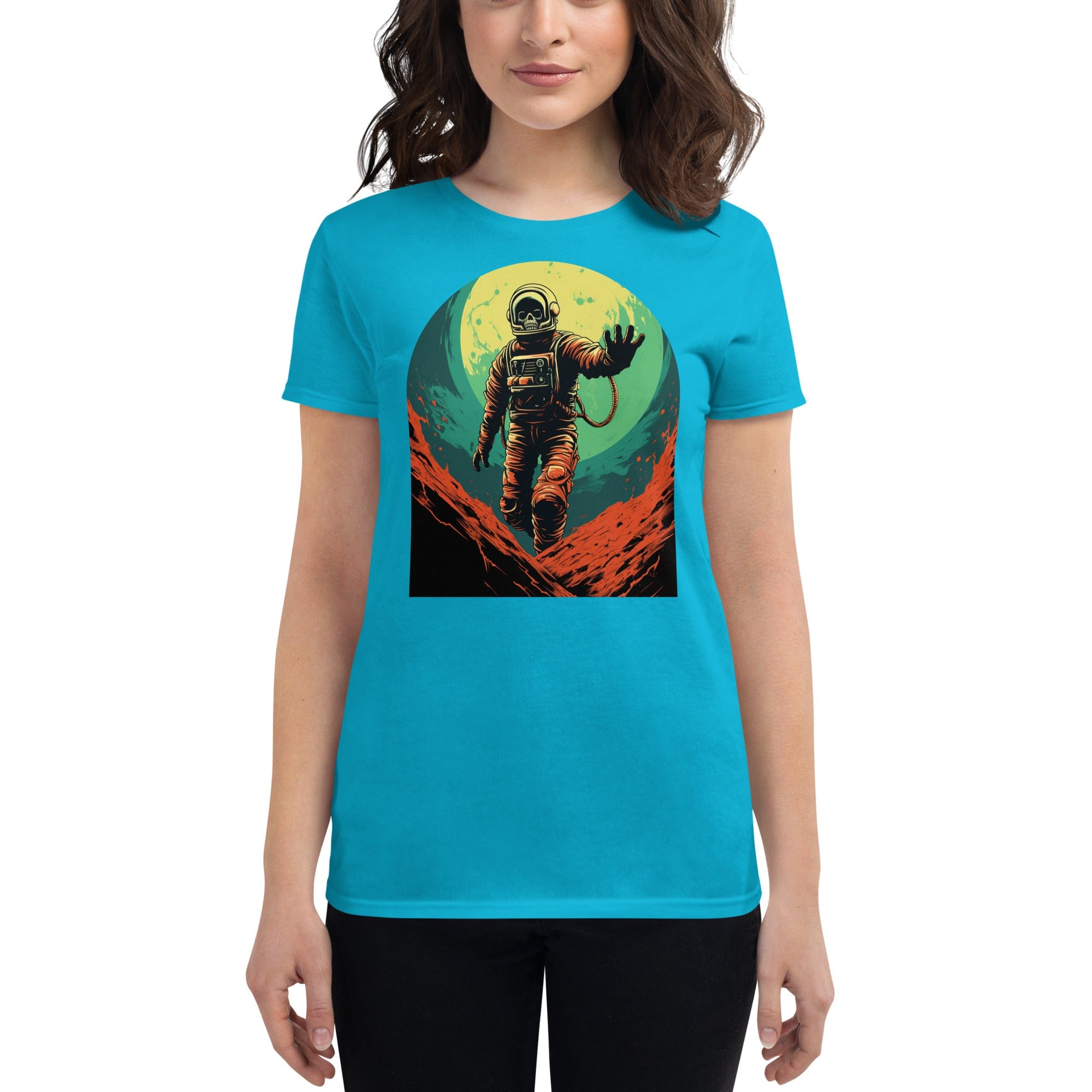 Caribbean Blue / S Skeleton Astronaut 50s Sci Fi Horror Women's Premium T-Shirt 4100253_4907