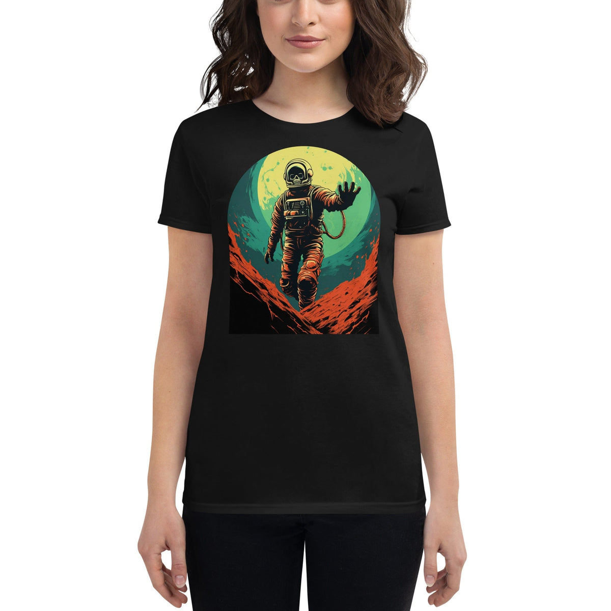 Black / S Skeleton Astronaut 50s Sci Fi Horror Women's Premium T-Shirt 4100253_4902