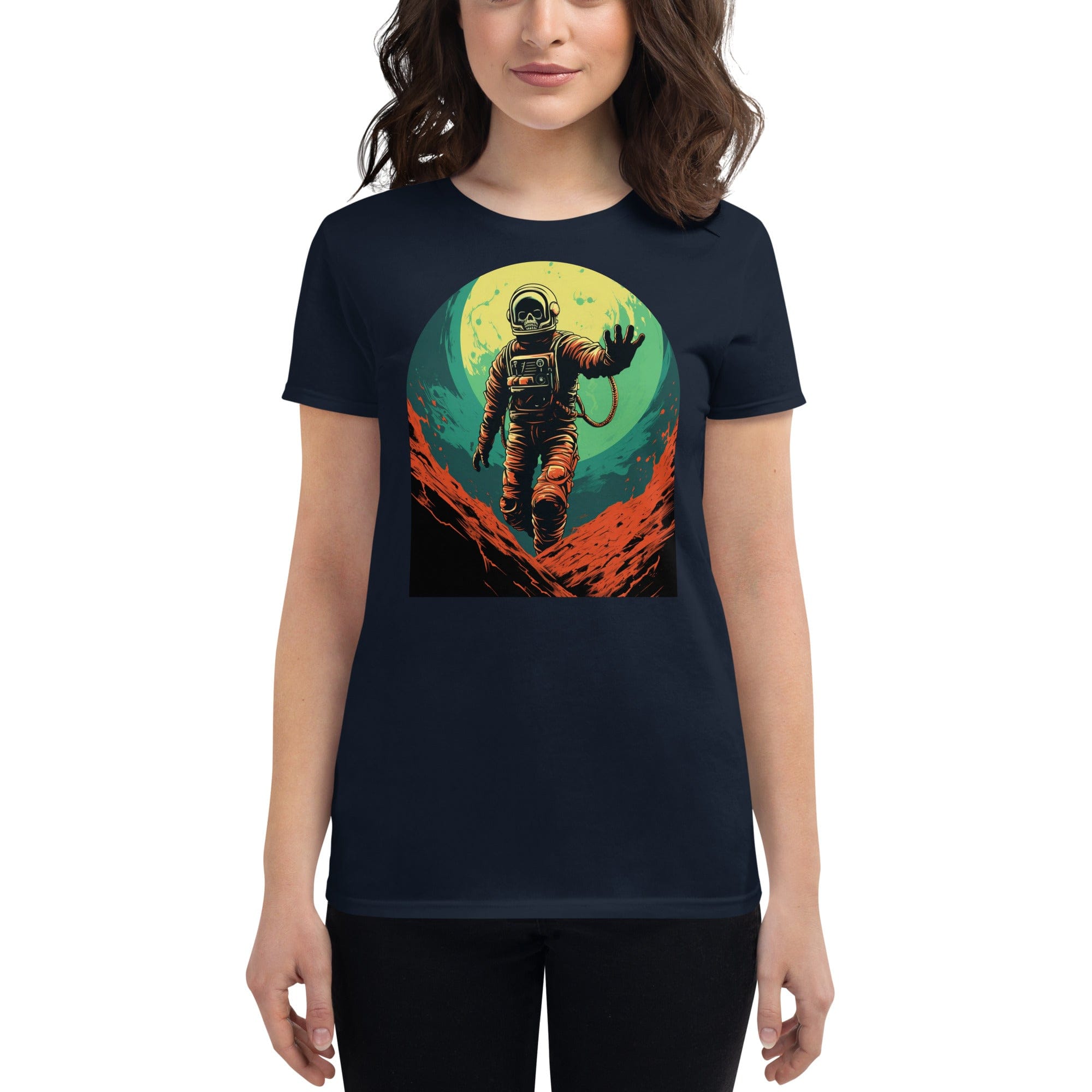 Navy / S Skeleton Astronaut 50s Sci Fi Horror Women's Premium T-Shirt 4100253_4937
