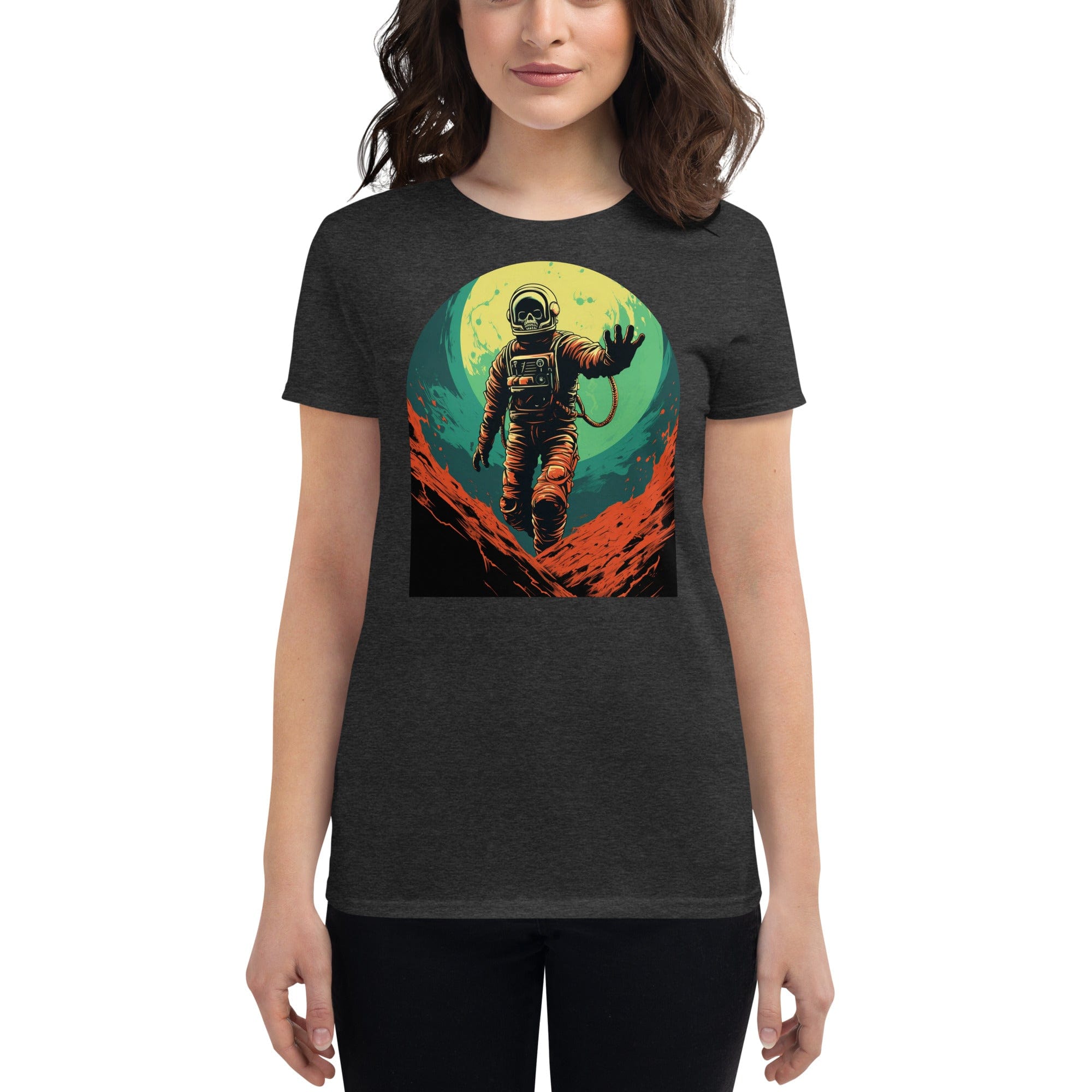 Heather Dark Grey / S Skeleton Astronaut 50s Sci Fi Horror Women's Premium T-Shirt 4100253_6317