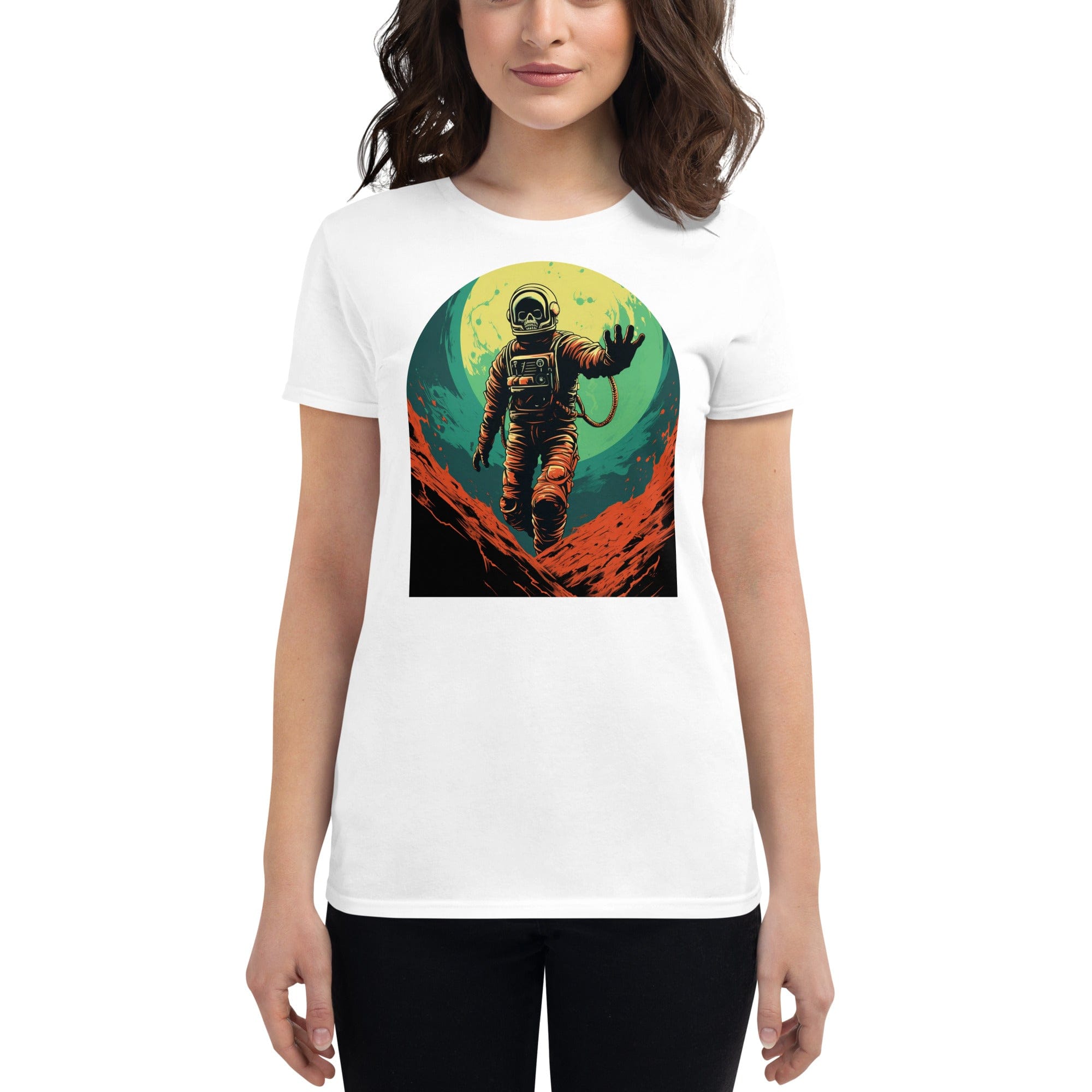 White / S Skeleton Astronaut 50s Sci Fi Horror Women's Premium T-Shirt 4100253_4897