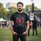 Man wearing Black t-shirt with Slayer logo MM-SYR-06S, MM-SYR-06M, MM-SYR-06L, MM-SYR-06X, MM-SYR-06XX