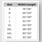 SIZE CHART MM-EVA-01S, MM-EVA-01M, MM-EVA-01L, MM-EVA-01X, MM-EVA-01XX, MM-EVA-01XXX