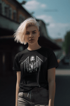 Woman wearing Sleep Token - Totem Black T-Shirt MM-SPT-04S, MM-SPT-04M, MM-SPT-04L, MM-SPT-04X, MM-SPT-04XX, MM-SPT-04XXX