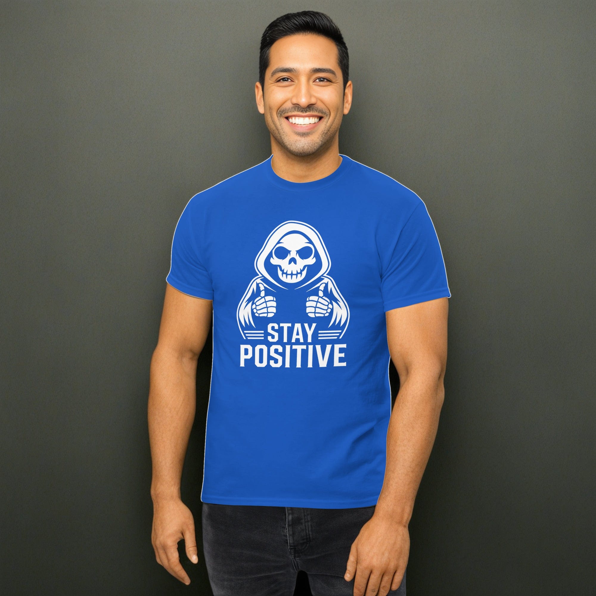 Royal / S Stay Postive Grim Reaper Funny Goth Unisex T-Shirt 2670354_15879