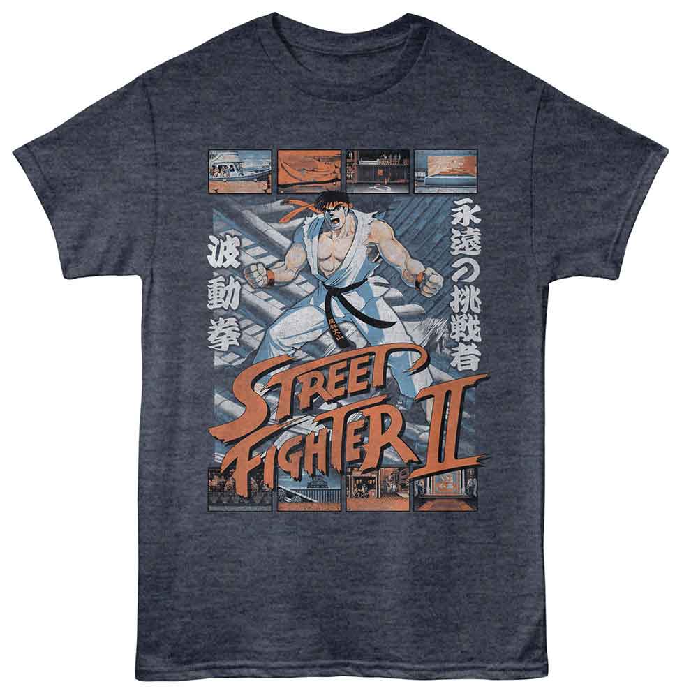 Street Fighter Ryu W Various Game Scenes Heather T-Shirt