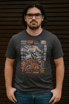 Street Fighter Ryu W Various Game Scenes Heather T-Shirt MALE MODEL STR5251S, STR5251M, STR5251L, STR5251XL, STR5251XXL, STR5251XXXL, STR5251XXXXL, STR5251XXXXXL