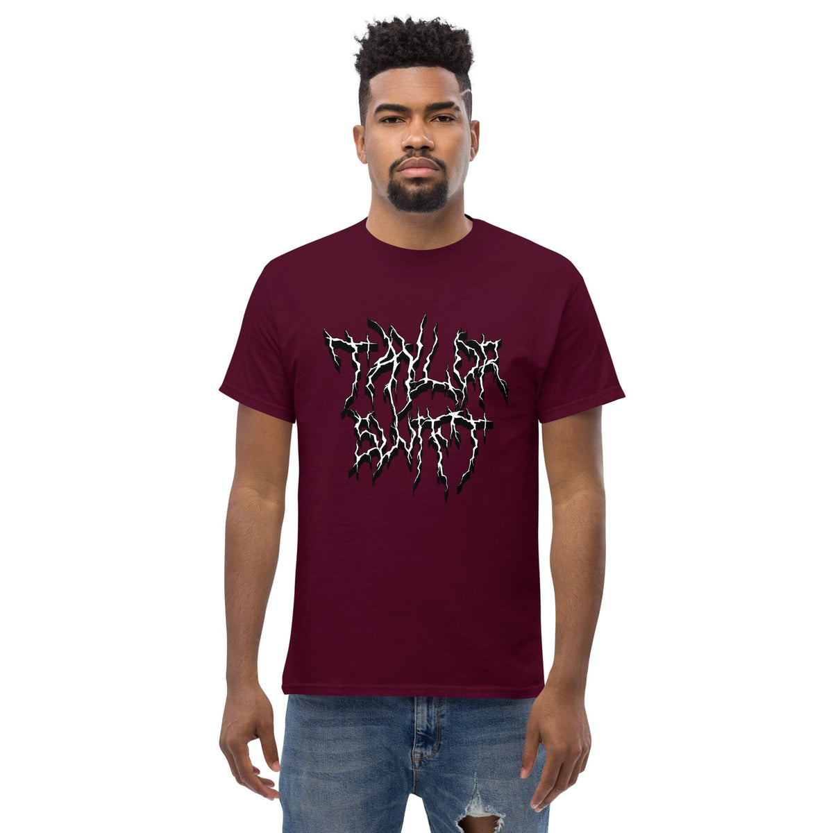 Maroon / S Taylor Swift Black Metal Logo T-Shirt