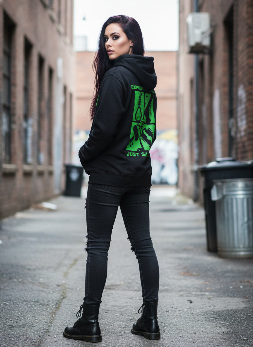 Woman wearing Type O Negative Hoodie MM-TON-05S, MM-TON-05M, MM-TON-05L, MM-TON-05X, MM-TON-05XX, MM-TON-05XXX