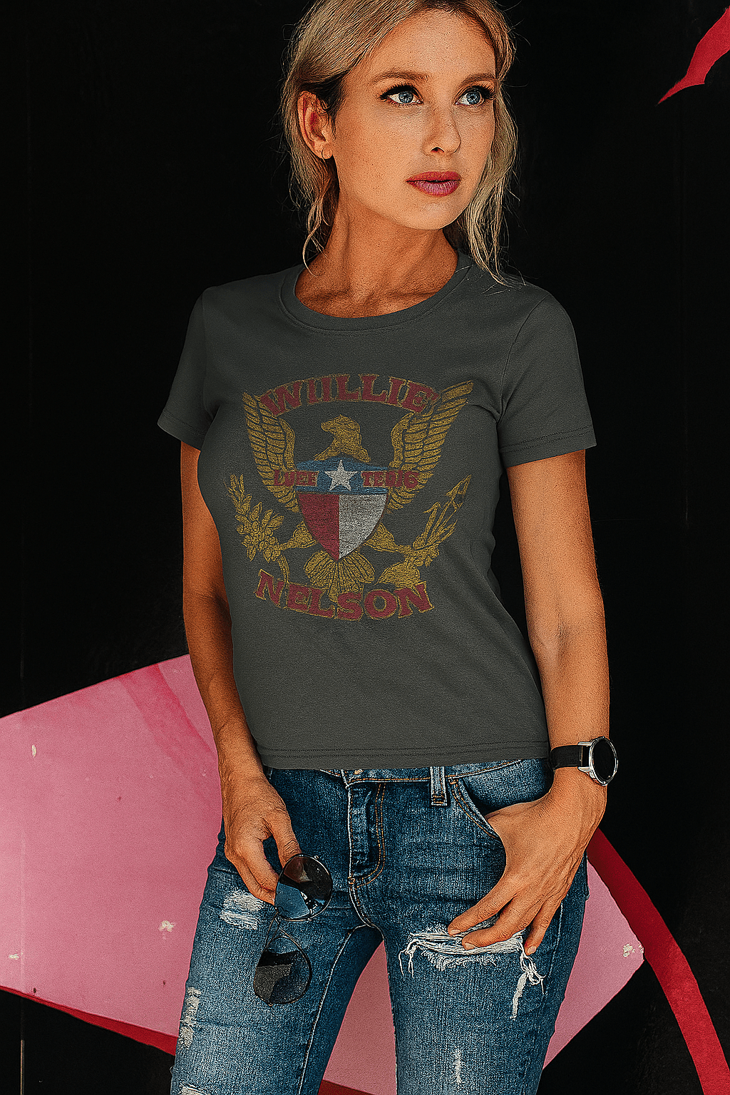 Willie Nelson Luck Texas Eagle T-Shirt Woman Mockup WLN527S, WLN527M, WLN527L, WLN527XXL, WLN527XXL