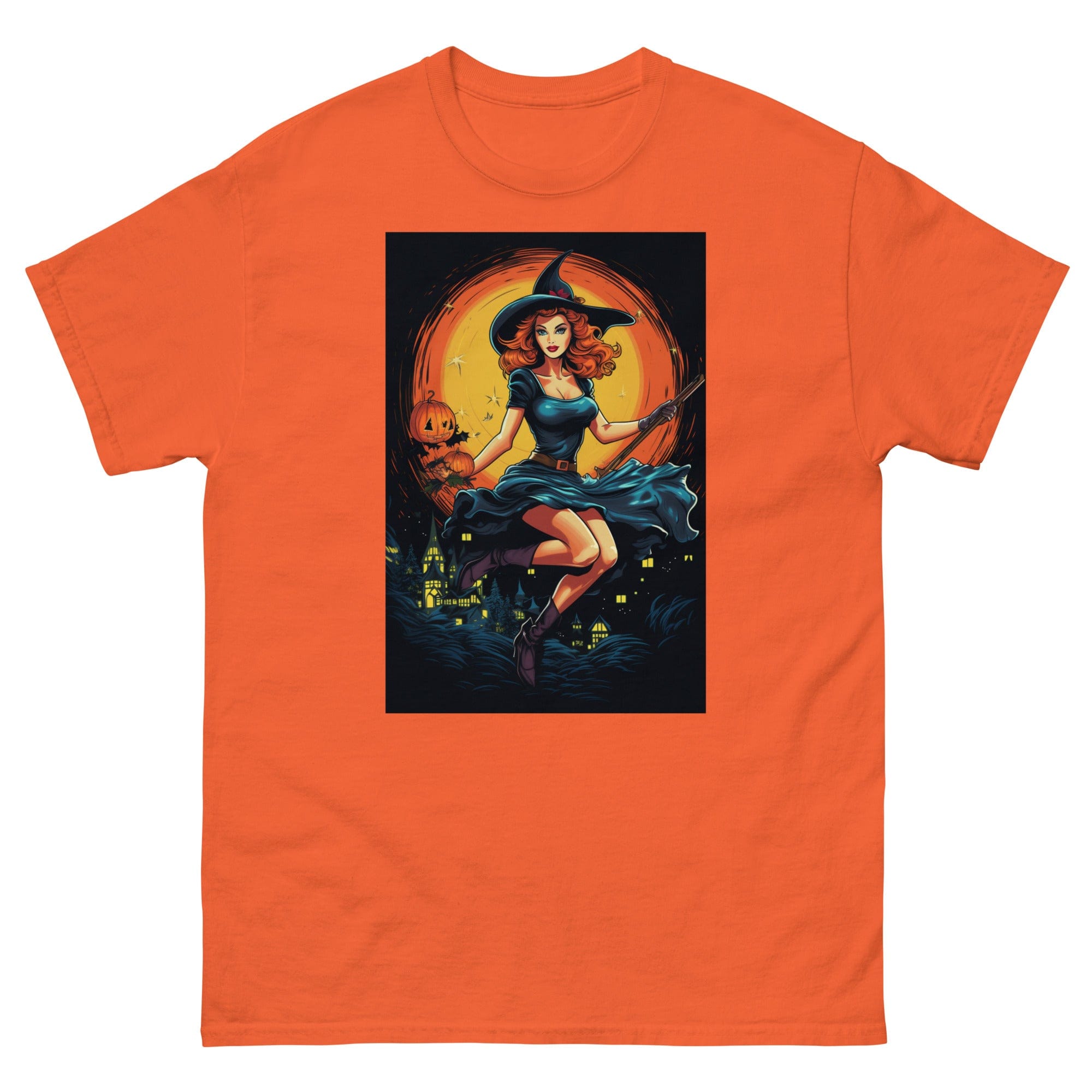 Orange / S Witch in Flight Halloween Men's T-Shirt 3735983_14965